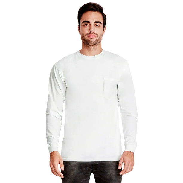 Clementine Mens Cotton Long-Sleeve Crewneck T-Shirt with Pocket 
